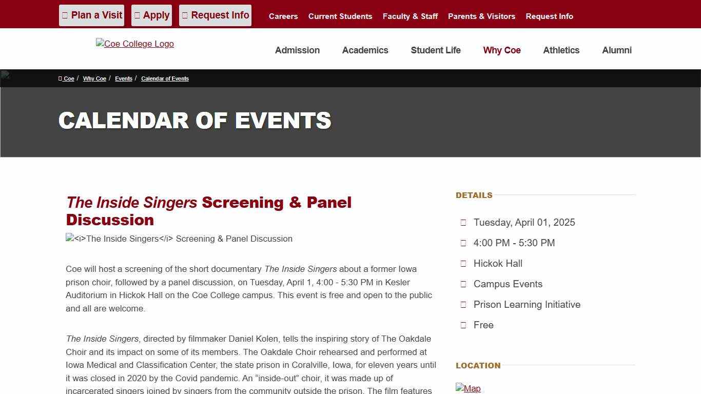 The Inside Singers Screening & Panel Discussion | Coe College
